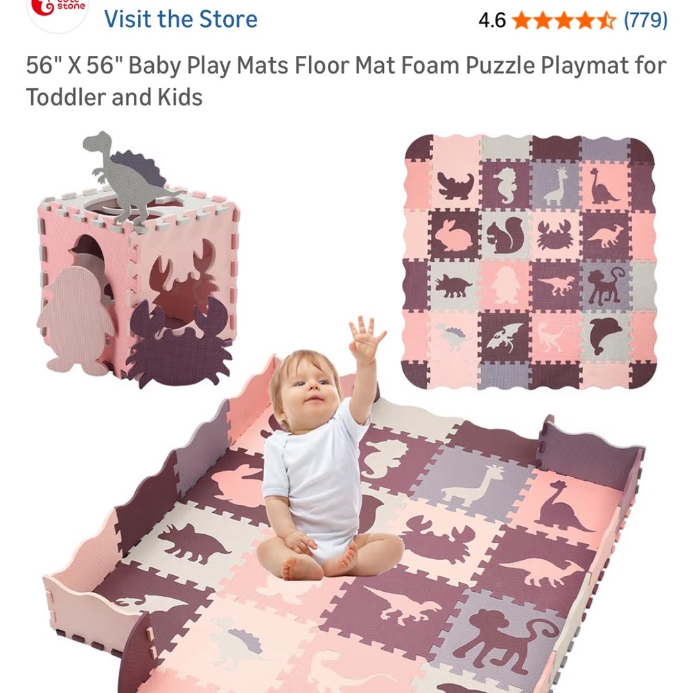 Pink and Purple Dinosaur Foam Playmat for Kids